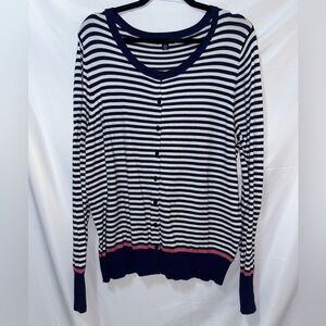 George Striped Navy White & Coral Cardigan. Size XL.
